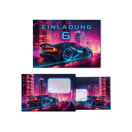 8 Invitation Cards with 8 Envelopes for 6th Children's Birthday Racing Car Racing Car Children Boys Cool Colourful Invitations Sixth Birthday Invitations Kids