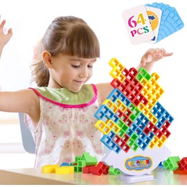 64 PCS Tetra Tower Game, Balance Stacking Building Blocks Board Game for Kids, Adults, Building Games, Tetra Tower Balancing Game, Stack Attack Board Games for Family Travel Party