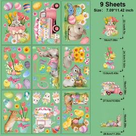 Ruayia Pack of 9 Easter Transfer Stickers, Easter Eggs Easter Bunny Stickers, Easter Decoration, Rub On Sticker Easter for DIY Glass Wood Furniture Scrapbooking Easter Gifts, Furniture Glass Wood