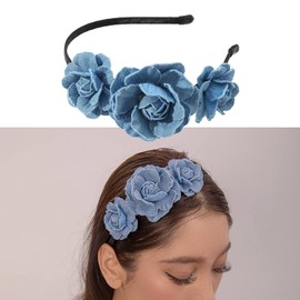 HUANIZI Rose Shape Blue Headbands for Woman Girl Washed-Denim Hairband for Spa Hair Hoop Multipurpose Hairband for Taking Photo