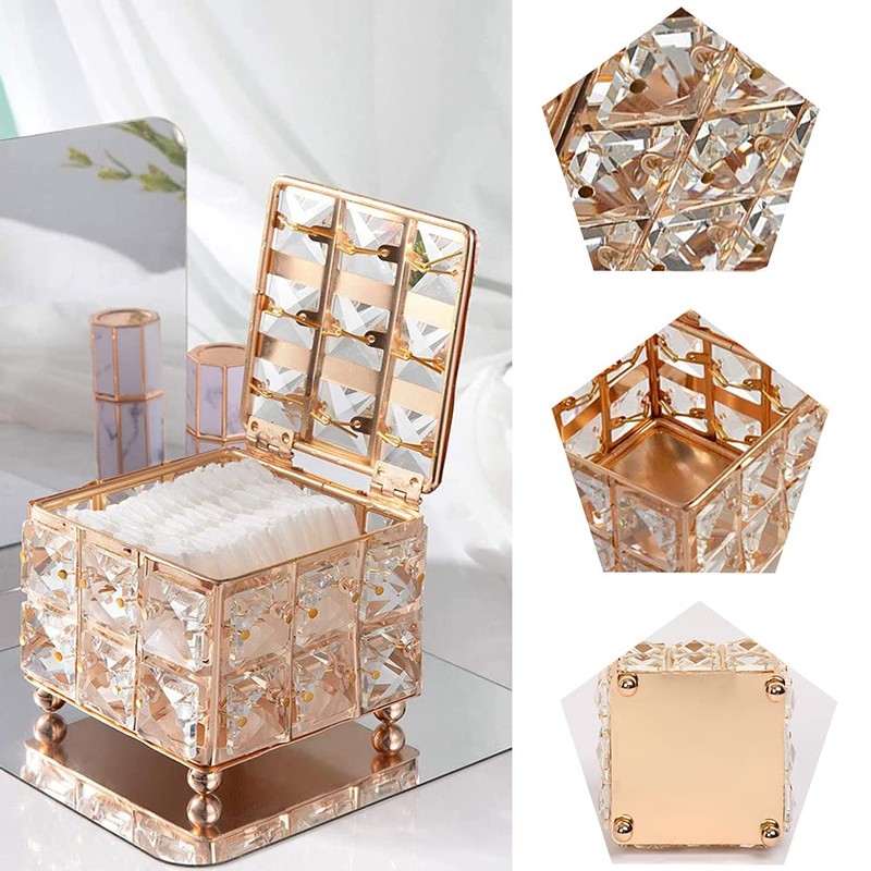 Crystal Cosmetic Storage Container, Makeup Organiser, Cotton Pads Container Box,