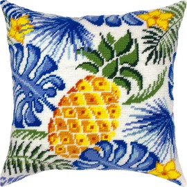 Brvsk Pineapple. Needlepoint Kit w/Printed Tapestry Canvas (40 × 40 cm) — Needlepoint Cushion Kit for Creative Home Décor — Needlework Kit for Adult Beginners