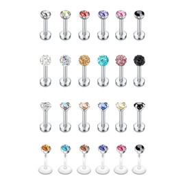 Suprsparkle 24 Pcs 16G Hypoallergenic Stainless Steel Lip Monroe Medusa Labret Jewelry With 3mm Cubic Zirconia For Women Men Forward Helix Earrings Cartilage Tragus Earrings Stud Piercing Jewelry6mm