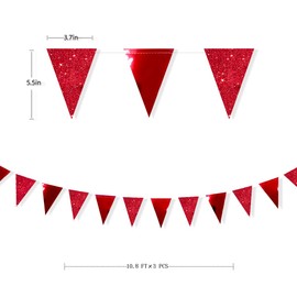 Pink Blume 30 Ft Triangular Red Flags Banner Double Sided Metallic Paper Bunting for Wedding Baby Bridal Shower Birthday Hen Night Anniversary Party Supplies