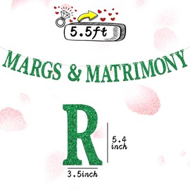Margs & Matrimony Banner, letrero de margaritas, boda, despedida de soltera, suministros de decoración para fiestas de despedida de soltera, México, purpurina verde