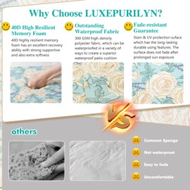 Luxepurilyn Floral Outdoor Chair Cushions Set of 2 for Patio Furniture, Waterproof Outdoor Cushions -Patio Chair Cushions Square Corner with Ties 18.5"x16"x3", Cream Roses