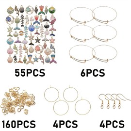 REGODI 55Pcs Ocean Jewelry Charms, Gold Enamel Starfish Seashell Pendants for Necklace Earring Bracelet Crafting, Holiday Gifts for Women Mom Girls