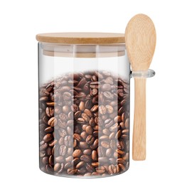 Airtight Food Storage Containers, Glass Storage Canister with Wooden Spoon and Lids, 20 Oz Glass Jars with Lids,Glass Jar for Serving Bath Salt Sugar Spice Coffee Tea Cereals Condiment Food (2)