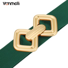 VONMELLI Women's Wide Elastic Belt Vintage Stretchy Waist Belt with Retro Gold Buckle for Dresses, Green