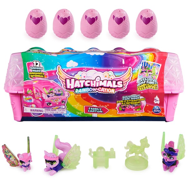Hatchimals Rainbowcation Egg Box with Wolf Family, Playset with 10 CollEGGtibles Figures and 2 Accessories, Children's Toy for Girls from 5 Years