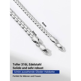 Prosteel Men's Venetian Chain with Lobster Clasp 4 mm / 6 mm Wide Chain with Lobster Clasp for Men and Boys, Length 46–76 cm Selectable, Stainless Steel