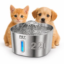 Pet Marvels Stainless Steel Cat Water Fountain – 2.2L/74oz Ultra-Quiet Pump, Visible Water Level, Dual Flow Modes – Automatic Pet Water Dispenser for Cats & Small Dogs