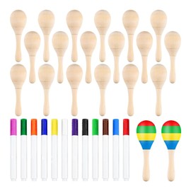 Yieidui 20Pcs DIY Wooden Maracas for Kids, Mini Maracas for Mexican Fiesta Favors with 12Pcs Multicolor Pens,