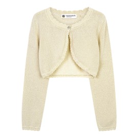 BlackButterfly Girls' Long Sleeve Bolero Sparkle Cardigan Children, Champagne gold.