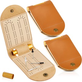 Liliful 2 Pack Travel Cribbage Board Game Sets Portable Foldable Leather Mini Cribbage Board Each Set with 4 Metal Pegs, 2 Track 1 Storage Slot for Travel Friends Family Game Nights Gift