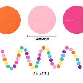 Rainbow Hanging Paper Garland,Colorful Circle Dots Paper Decoration for Party(52 Ft/4 Pack)