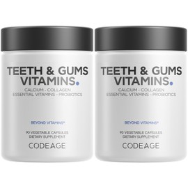 Codeage Teeth & Gums Vitamins + Oral Probiotics Supplement for Mouth - Whole Food Calcium, Collagen, Potassium, Vitamin C, D3, K2, Zinc – Oral Care & Dental Multivitamin Supplements - 2 Pack