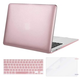 MOSISO Compatible with MacBook Air 13 inch Case (Models: A1369 & A1466, Older Version 2010-2017 Release), Protective Plastic Hard Shell Case & Keyboard Cover & Screen Protector, Rose Gold