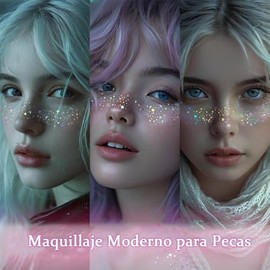 Glitter Pecas Cara Tatuaje, 6 Diferentes Tatuaje Temporal de Pecas con Brillo Dorado a Prueba de Agua, Perfecto para Maquillaje diario, Festivales y F