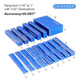 GAINNEER Setup Blocks-15 Pcs Aluminum Precision Height Gauge Set for Router and Table Saw Woodworking Set Up Accessories,Blue