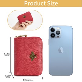 QIUTIMIY Card Holder Credit Card Holder Slim Wallet Mini Wallet, red, Fastened