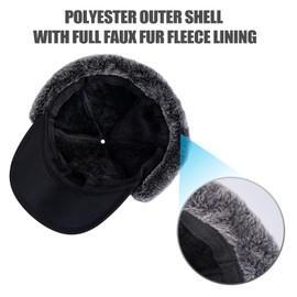 Men Trapper Hat Thermal Faux Fur Lined, Winter Windproof Bomber Hat with Ear Flaps and Removable Warm Mask, 3 in 1 Trooper Aviator Hat, Women Warm Cap for Outdoor Skiing Cycling Black