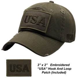 Antourage Sombrero de la Bandera Americana para Hombres y Mujeres | Gorra táctica Vintage de béisbol con Bandera de Estados Unidos + 2 Parches patrióticos, (01) Oliva, Talla única