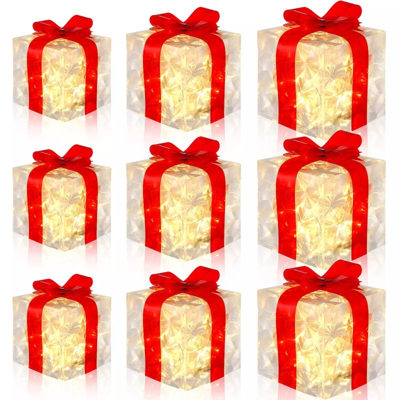 Cholemy New Box of 9 Lighted (mini LEDs) Gift Boxes,