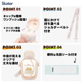 Skater PDSH6DX-A Water Bottle with Straw, 18.9 fl oz (530 ml), Sumikko Gurashi, Koddy Shop, Straw Water Bottle, One Push for Kids, Girls