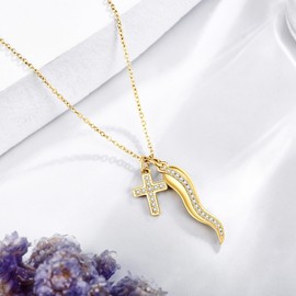 DAYLINLOVE Cornicello Necklace 925 Sterling Silver Gold-Plated Italian Horn Necklace Cross Pendant Good Luck Protection Amulet Jewellery Gift For Women, No Gemstone