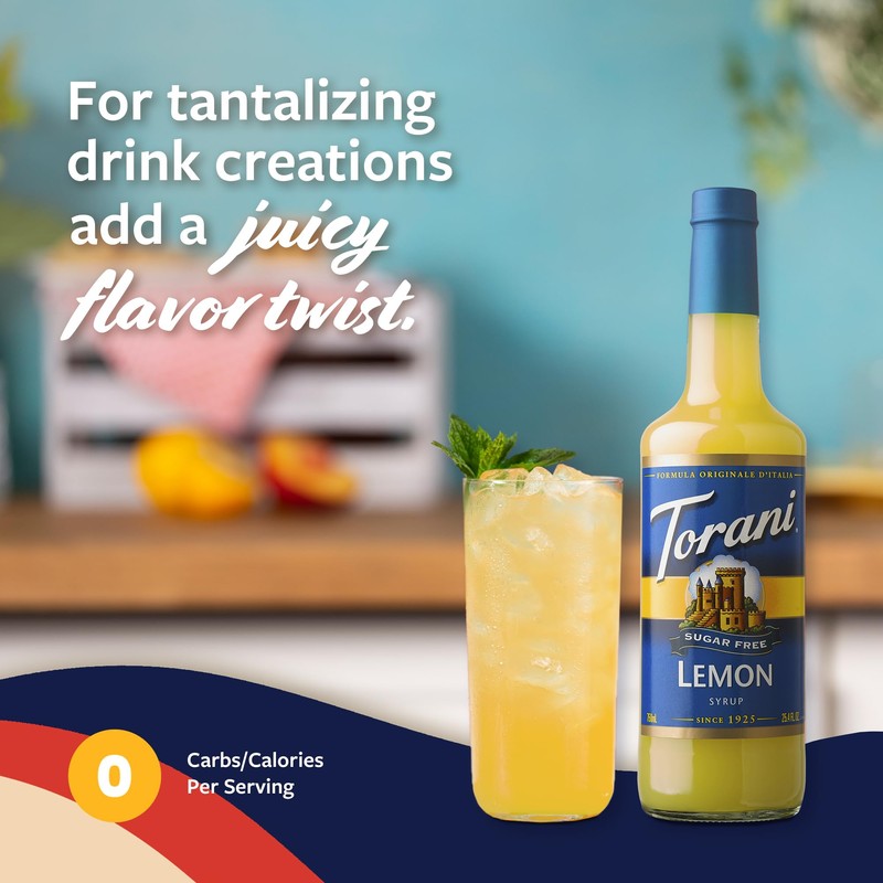 Torani Sugar Free Syrup, Lemon Flavoring for Drinks, Zero Calorie,