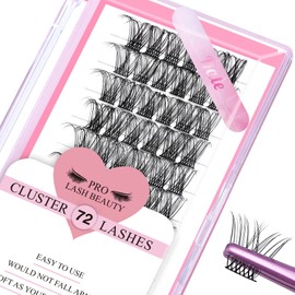 Cluster Eyelashes, Pack of 72 Individual Eyelashes, Eyelash Clusters, DIY Eyelash Extensions, Super-Thin Band, Reusable, Soft & Comfortable (Date-D-12 mm)