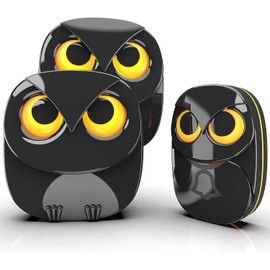 Wireless Doorbell, Cute Owl Doorbell Weatherproof IP55 Outdoor Remote Push Button- 1000 feet Long Wireless Range- 35 Classic Melodies Optional,5 Volume Levels & LED Flash-2Receivers+1Transmitter,Black