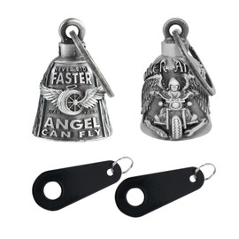 Motorcycle Bells for Bikers Guardian Angel Gremlin Bells for Motorcycle Rider Key Chain for Luck (Never Rider Faster Than Your Angel Can+Biker Angel)