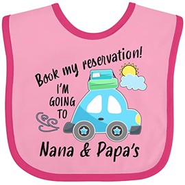 inktastic Book My Reservation I'm Going To Nana and Papa's Baby Bib Pink and Fuchsia 3b2d6