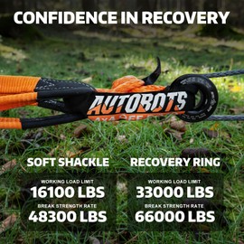 AUTOBOTS Soft Shackle (2PK) 1/2in X 22in Soft Shackle Recovery Kit 48300lbs Max Break Strength + 1 Snatch Recovery Ring Tow Shackles for UTV,ATV,Trucks,Off-Road Vehicles