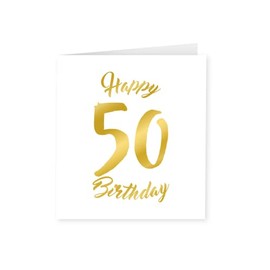 PD-Party 7028010 Birthday Celebrations Paper Greeting Card - 50 Years, Gold/White, 15 cm Length x 15 cm Width x 0.5 cm Height