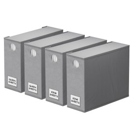 SpaceAid 4 Pack Bed Sheet Organizers and Storage, Foldable Organizer for Linen Closet, Sheets Set Folder Keeper with Window XL (Queen & King Size) Organizing Bedding Container, Gray 91ZDSN-SL01-G4