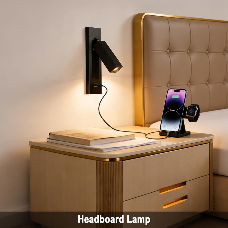 Wall Mounted Reading Light with USB, LED Bedside Reading Light
