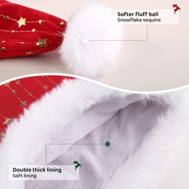 CITÉTOILE Pack of 2 Plush Christmas Hats for Adults, Santa Hat for Men and Women with Gold Foil Stars, Soft Lined Luxury Velvet Santa Hats, Red and Red