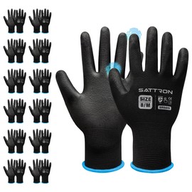 Safety Work Gloves PU Coated-12 Pairs Touchscreen Working Gloves Seamless Knit with Polyurethane Coated Smooth Grip on Palm&Fingers, Breathable for Men Women Ideal for General Duty Work (Black/Medium)