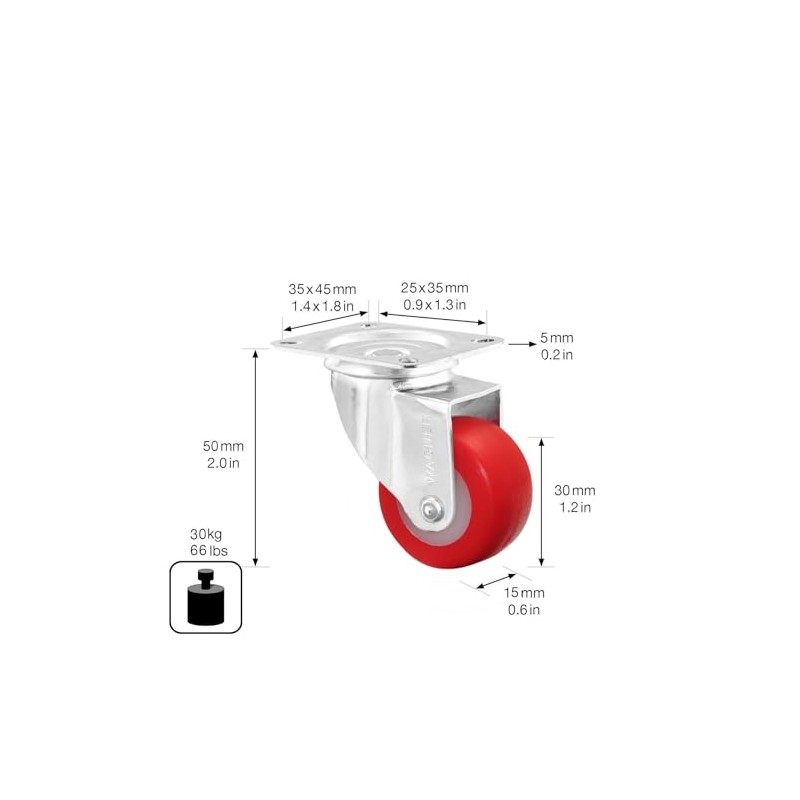 WAGNER Soft swivel castor, diameter 30 mm, height 50 mm,