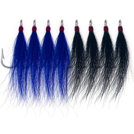 8pcs Bucktail teasers Saltwater Fishing Hooks Fluke Flounder Hi Lo Fishing Rig Skirt Fishing Jig Hooks (Blue, Black)