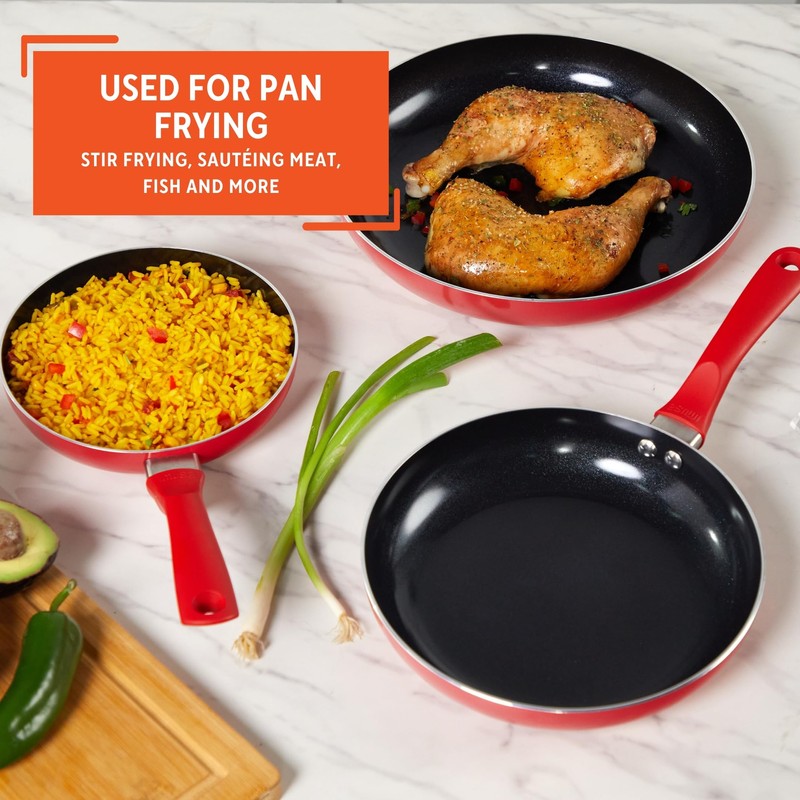 IMUSA Nonstick Ceramic Cookware Set 3-Piece 7in/9in/11in, with Stay-Cool Handles,