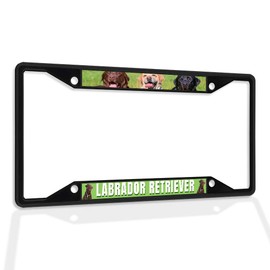 Fastasticdeals Metal Insert License Plate Frame Labrador Retriever Pet Animal Dog Weatherproof Car Accessories Black 4 Holes Solid Insert