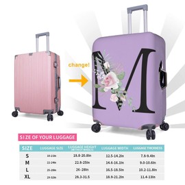 HAUYE Flower Letter M Purple Luggage Cover Elastic Washable Stretch Suitcase Protector Anti-Scratch Travel Suitcase Cover for Kid and Adult M (22-24 inch suitcase)