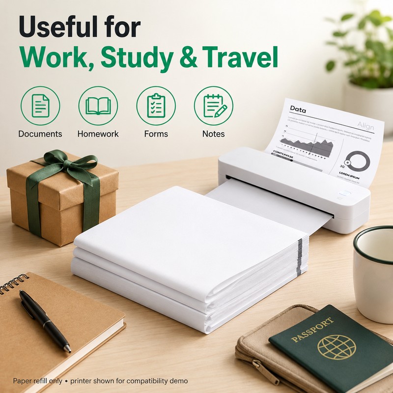 A4 Thermal Printing Paper for Portable Printers – 200-Sheet Folded