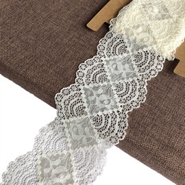 LaceRealm 3 Inch Wide×10 Yards Stretch Floral Pattern Lace Ribbon Trim Lace for Headbands Garters & Crafts (5508 Ivory)