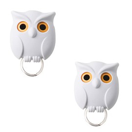 Owl Key Holder Cute Owl Key Holder Automatic Open Close Eyes Magnetic Night Owl Keying Holder Wall Mounted Owl Key Hooks with Wall Self-Adhesive Tape (2PCS White)