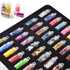 NVTRSD 48 Colours Glitter Craft Glitter Powder, Glitter Craft Glitter Set, Glitter Make-Up, Glitter Powder for Crafts, for Makeup, Cards, Nail Art, Party, DIY, Music Festival